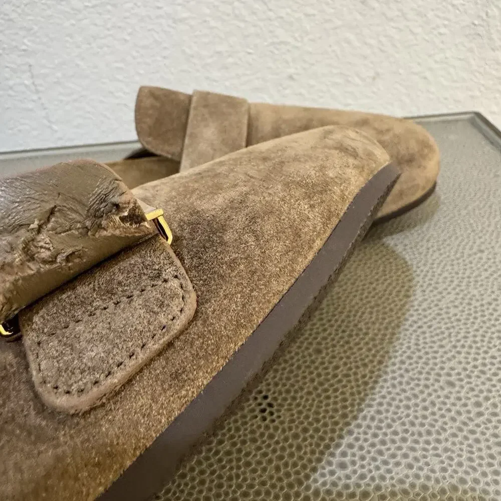 Tory Burch Mellow Suede Mule, River Rock/ Gold Hardware -Women's Size 7